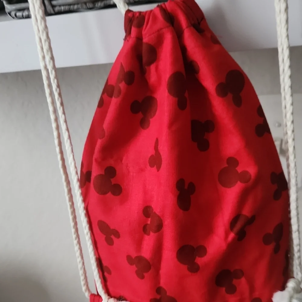Red Drawstring Backpack with Black Pattern - Picture 2 of 5
